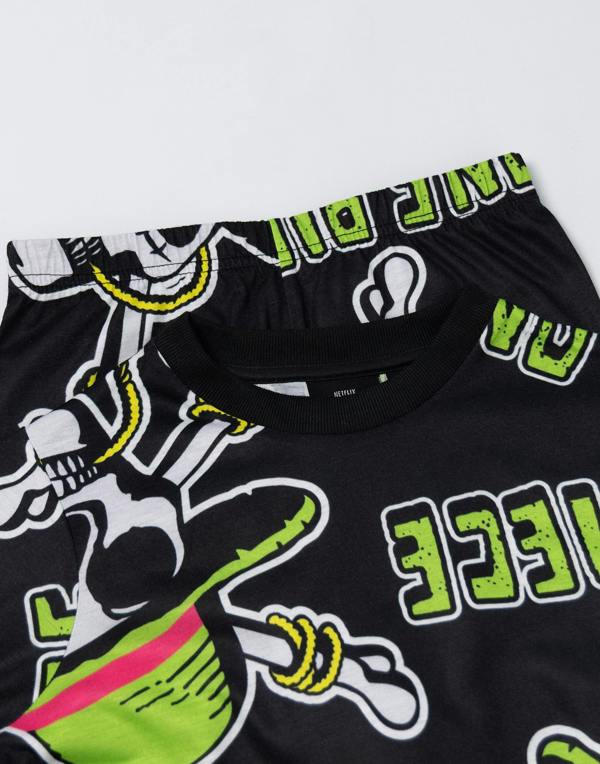 Vanilla Underground One Piece Boys Black Skulls Long Sleeve Long Leg Pyjama and Jumper 3 Piece Set