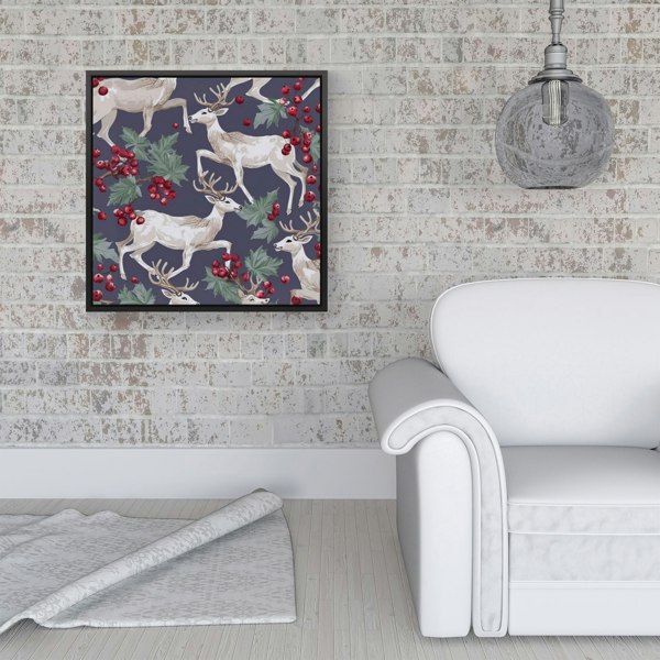 Warren Reed Reindeers And Holly Framed Canvas