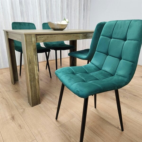 Kosy Koala Dining Set of 4 Dining Table and 4 Green Velvet Chairs Dining Room Furniture