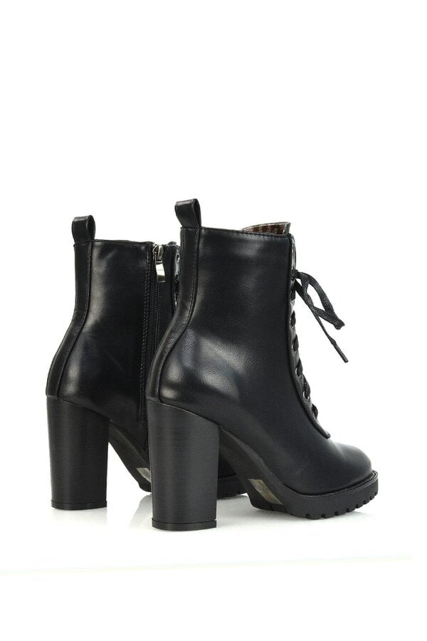 XY LONDON Lace up High Block Heel Zip-up Biker Ankle Boots