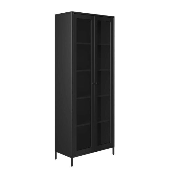 Wyld Haus Barla Black Steel Metal Display Cabinet 2 Glass Doors