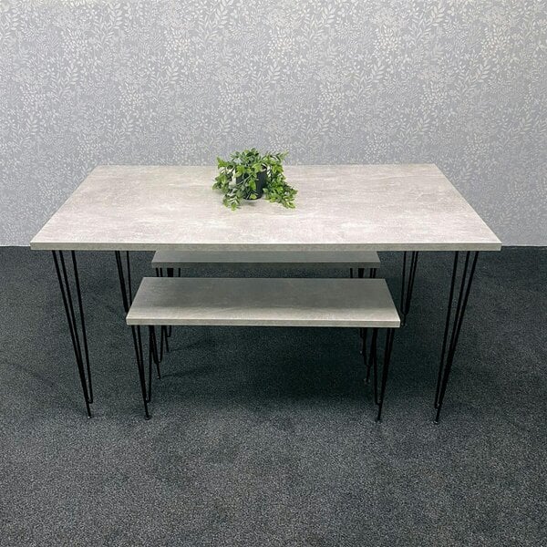 Kosy Koala Modern Grey Dining Table with 2 Benches Dining Room Furniture