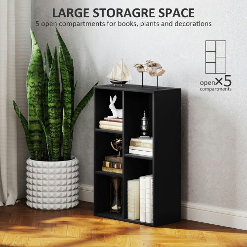 Wyld Haus Vakeri Wood Black 2 Tier Bookcase With 5 Storage Compartments