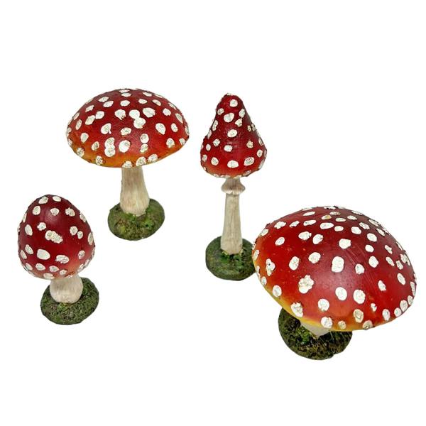 Boltze Set of Four Red Mushroom Toadstool Garden Ornaments