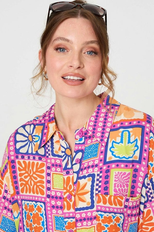 Pink | Patchwork Print Short Sleeve Shirt
