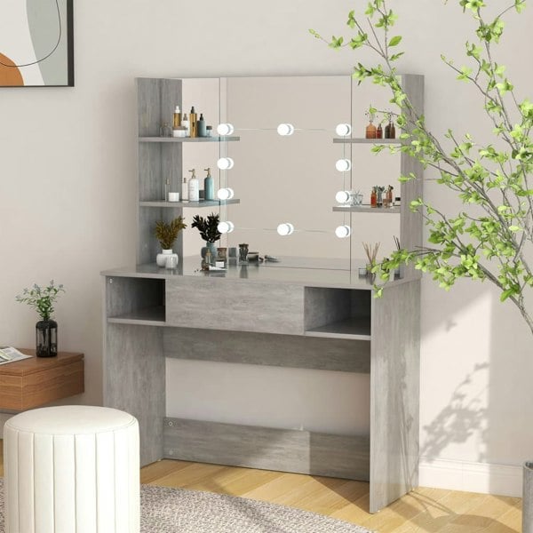 Berkfield Makeup Table with LED Lights 100x40x135 cm MDF Concrete Grey