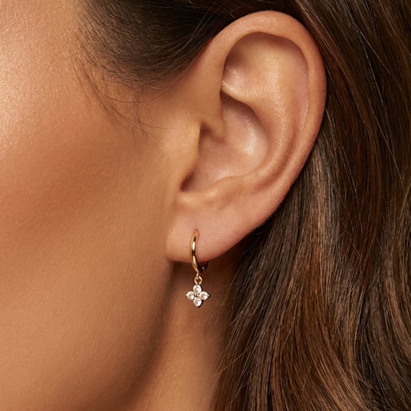 Small Huggie Hoop Earrings With Hydrangea Flower in 14k Gold or Silver