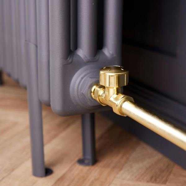 Flode Straight Thermostatic Radiator Valve Pack | 15mm x 1/2" | Brushed Brass