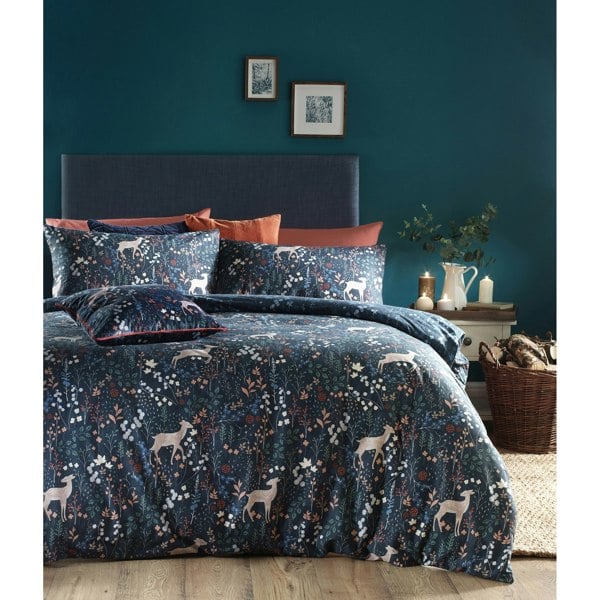 Furn Richmond Duvet Cover Set With Woodland And Botanical Design - Midnight Blue