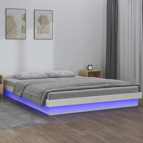 Berkfield LED Bed Frame White 140x190 cm Solid Wood