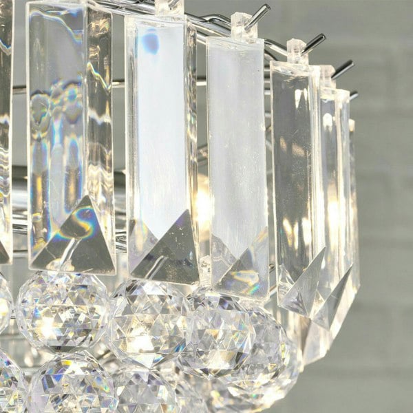 3 Light Chandelier Pendant CHROME CLEAR Shade Hanging Ceiling Feature Lamp Bulb Loops