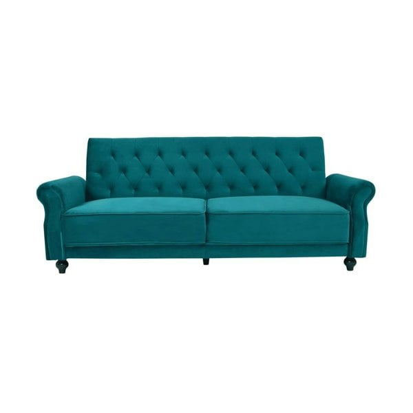 Furniture One Velvet Sofa Bed 3 Seater - 225cm - Click Clack Sofa Bed Couch Settee with Solid Wood Legs