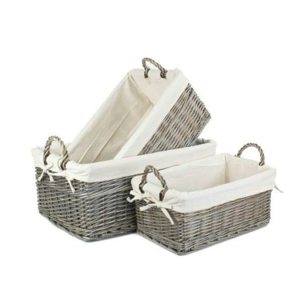 Shallow Lined Antique Wash Storage Wicker Basket