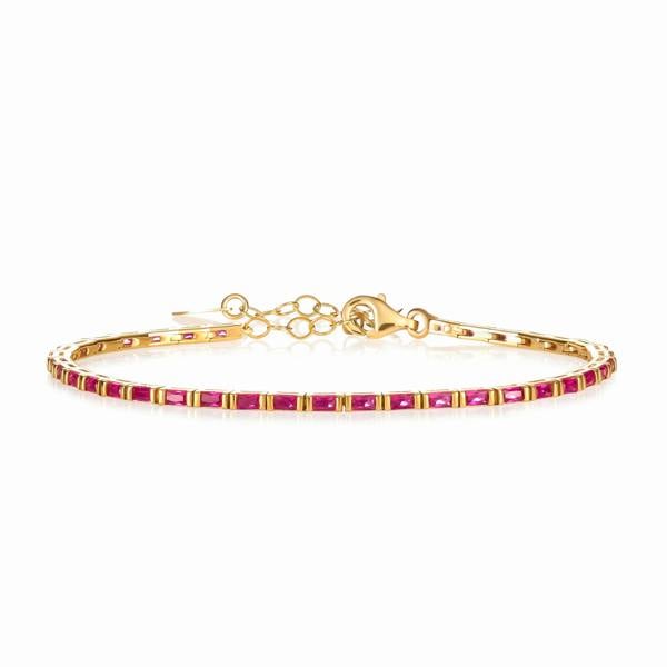 namana Red Gold Plated Sterling Silver Tennis Bracelet With Baguette-Cut Stones for Women