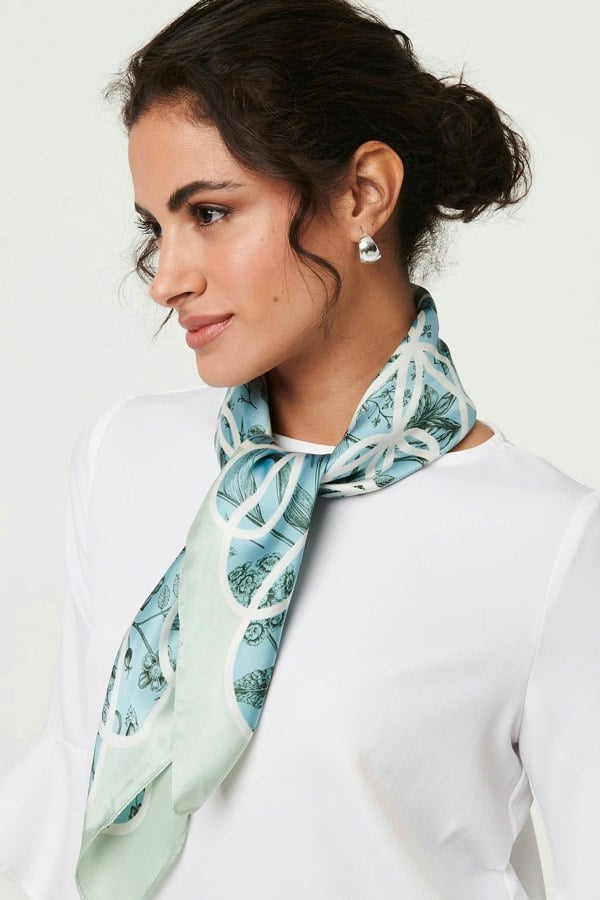 Green | Floral Border Print Square Scarf
