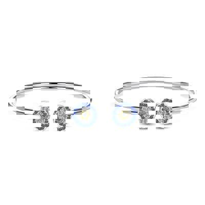 Lioness by TF Blue Halo Cuff Bracelet - Solid 925 Sterling Silver, Rhodium-Plated