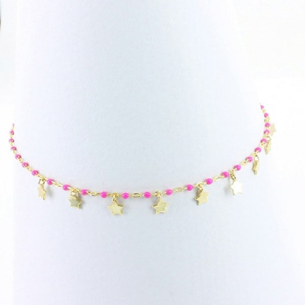 Sterling Silver and Pink Enamel Starry Bracelet - Reeves & Reeves