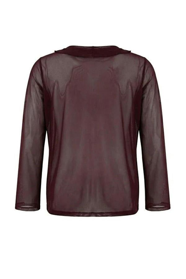 WOVCOR Tie-Up Tulle Knit Plus Size Blouse