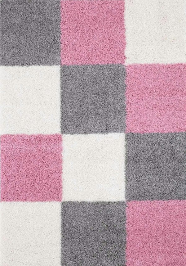 Geometric Design Thick Shaggy Area Rugs Pink