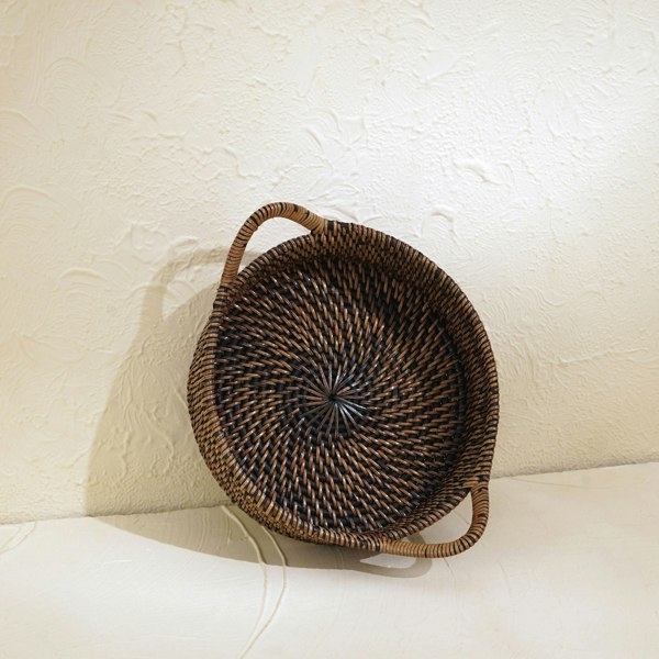 Small rattan round basket with handles four colours handwoven wicker