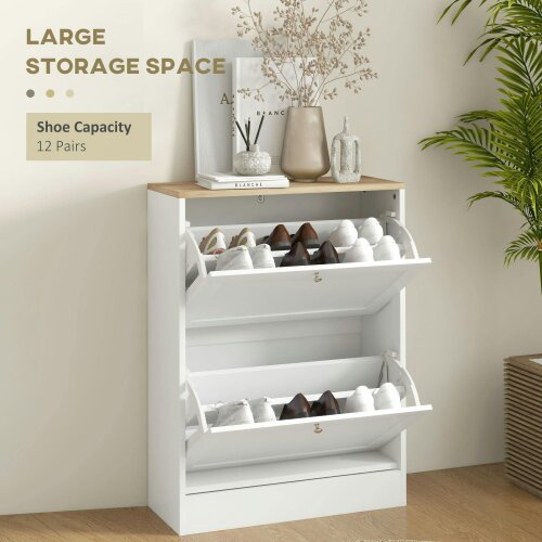Wyld Haus Lori Wooden White Natural Top Shoe Cabinet With 2 Flip Drawers
