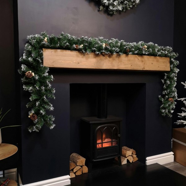 Samuel Alexander Premier 270cm (9ft) Christmas Garland Decoration Snow Tips White Berries & Cones