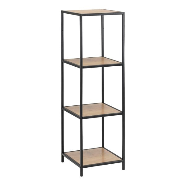 Furniture To Go Seaford Narrow Black Metal Bookcase with 3 Oak Shelves