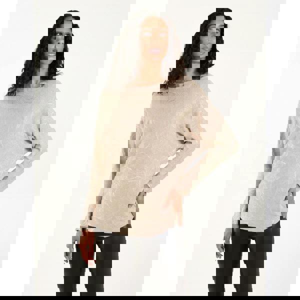 Blue Vanilla Foil Leaf Print Round Neck Jumper