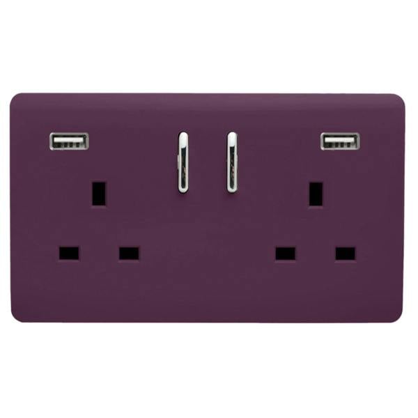 Trendi Switch 2 Gang USB 3100mA Plug Socket in Plum Purple