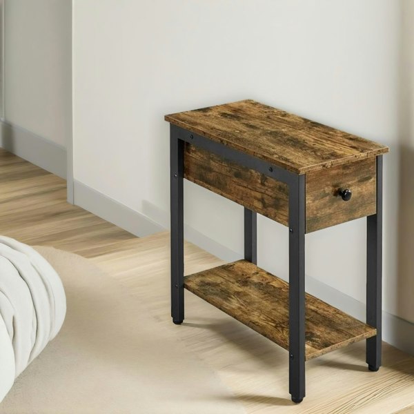 Rafaelo Mobilia Bedside Table With Drawer & Shelf Rustic Brown