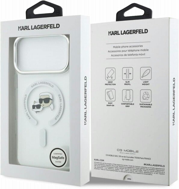 Karl Lagerfeld IML Karl & Choupette Head Metal Frame Case with MagSafe for iPhone 17/18 Pro Max 6.9" Clear - KLHMP18XHLSKCH