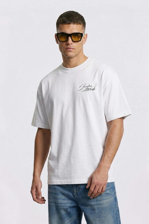 London Attitude White Oversized Seville Orange Printed T-Shirt