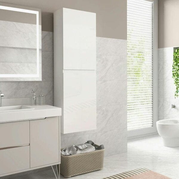 Bathroom Storage Unit, Tall Bathroom Cabinet with 2 Cupboards and Adjustable Shelves, High Gloss White