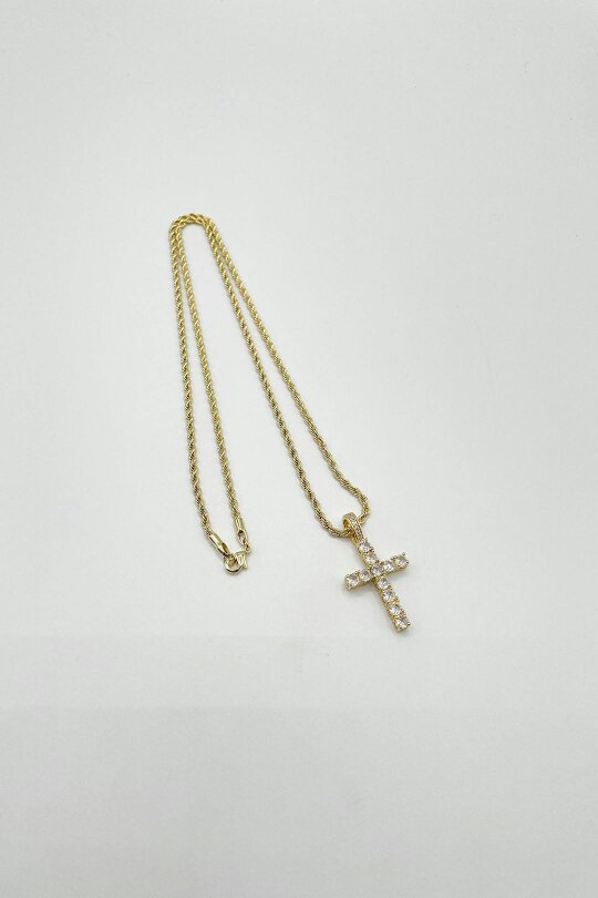 SVNX Diamante Cross Pendant Necklace in Gold