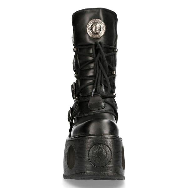 New Rock Metallic Black Leather Neptuno Gothic Boots-373-S2