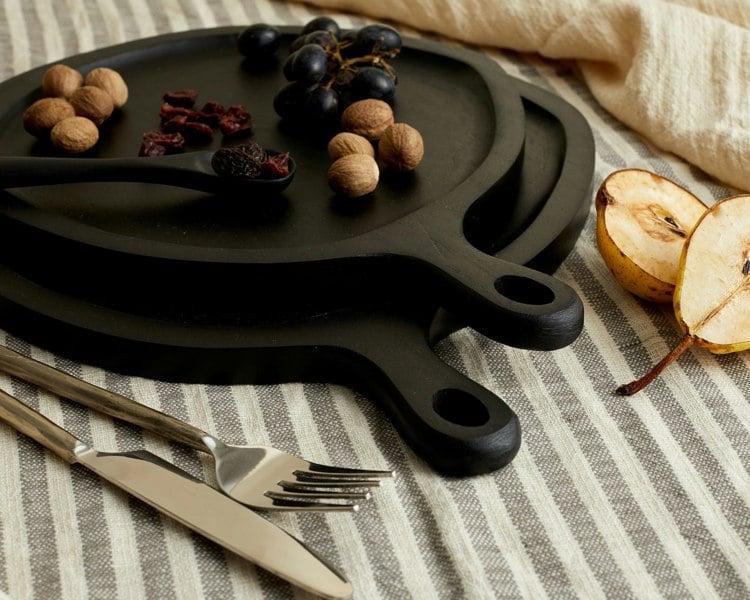 Modern Wood Black Serving Board Set with Handles from What a Host Home