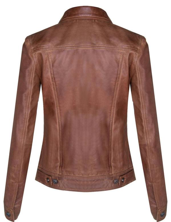 Infinity Leather Womens Leather Trucker Jeans Jacket-Anderlecht