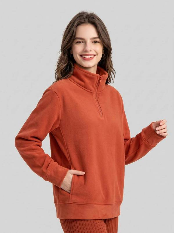 Anniou Women's Fleece Pullover Sweatshirt - Brick Red