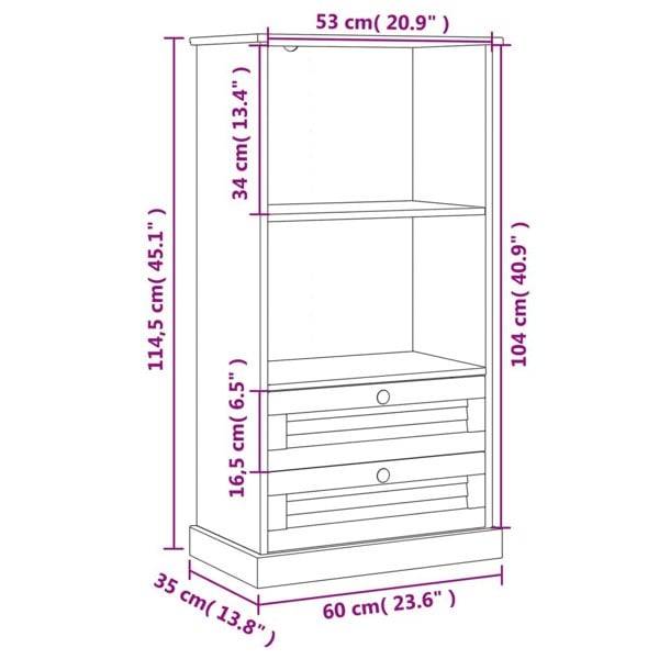Berkfield Bookcase VIGO Grey 60x35x114.5 cm Solid Wood Pine
