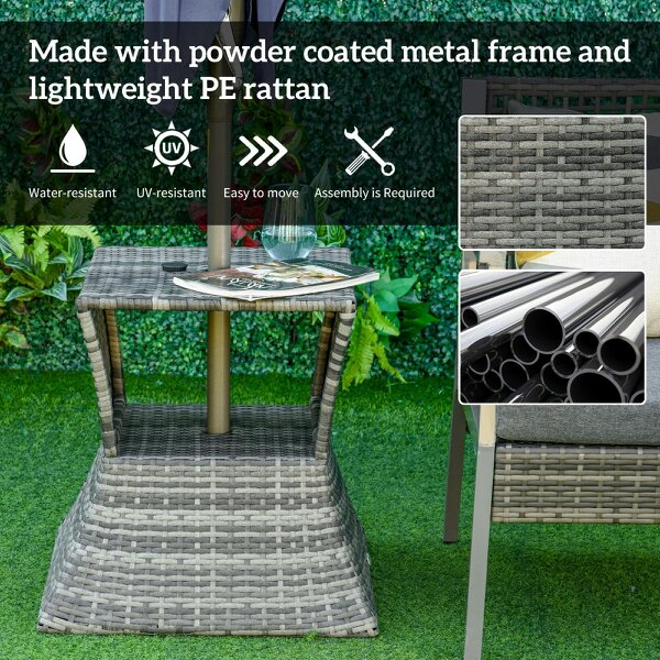 Wyld Haus Toka Grey Rattan Outdoor Bistro Table With Umbrella Hole And Shelf