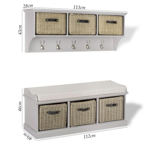 Statement Furniture Tetbury Hanging Shelf and Bench Set with Storage - Large