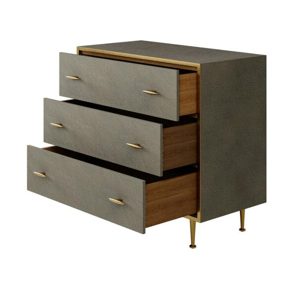 Wyld Haus Verona Grey Shagreen and Gold Chest of Drawers