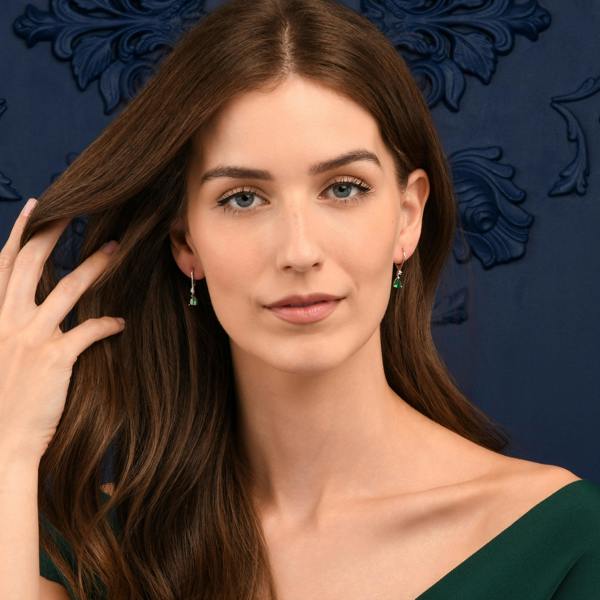 namana 925 Sterling Silver Green Pear Drop Cubic Zirconia Leverback Dangle Earrings