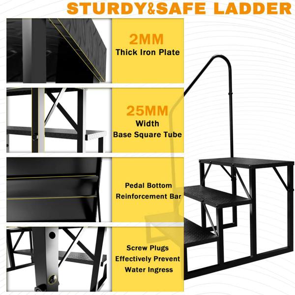 OLPRO 3 Step Ladder for Campervan/Caravan/ RV/ Hot Tub/ Pool with Handrail