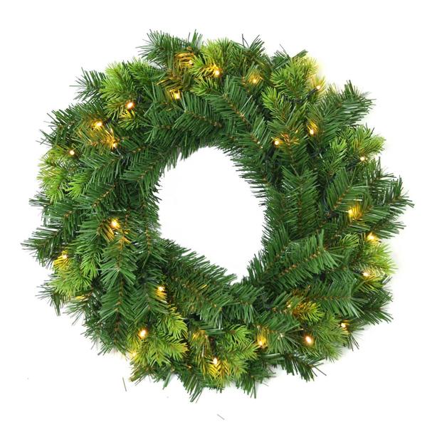 55cm Pre-Lit Green Christmas Wreath with Warm White LEDs, PVC Tips and Battery Box image 5
