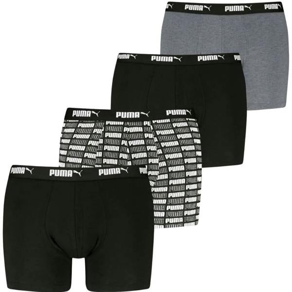 Puma 4-Pack Aop Logo Print Boxer Briefs, Black/Grey