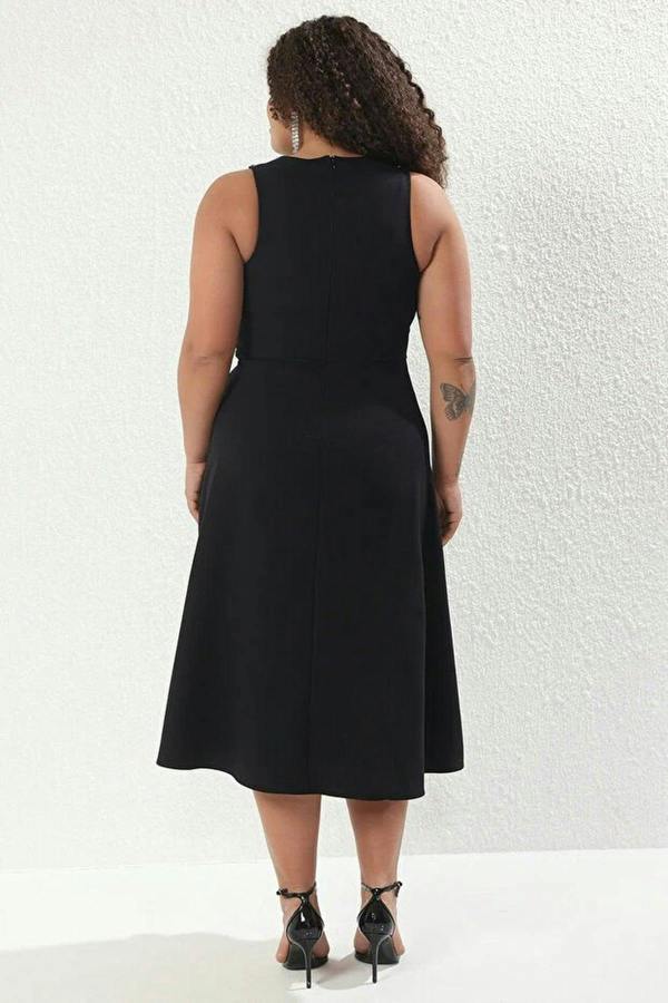 WOVCOR Embellished Sleeveless Midi A-Line Woven Evening Dress