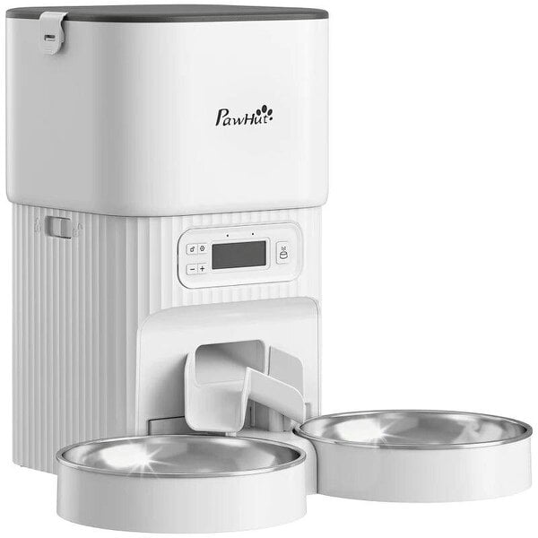 Automatic Cat Feeder Timed Portion Control Pet Food Dispenser with 2 Stainless Steel Bowls