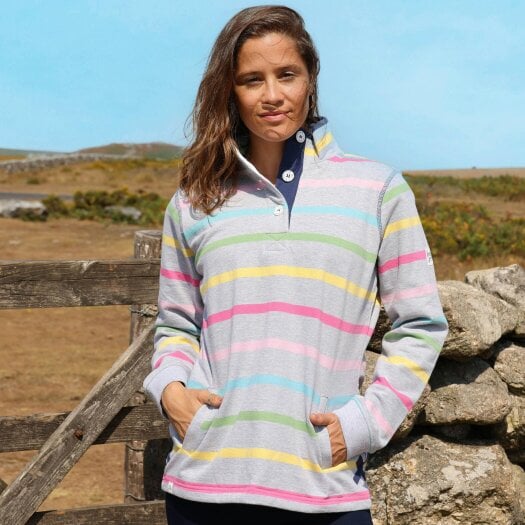Lazy Jacks LJ6 - Striped Button Neck Sweatshirt - Winter Brights
