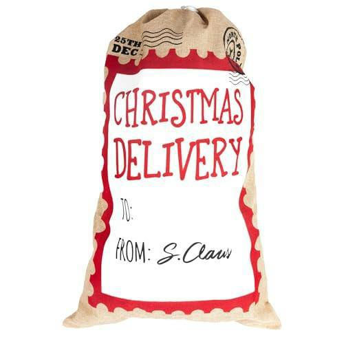 48cm White Christmas Delivery Santa Sack with Drawstring Hessian Gift Bag image 4